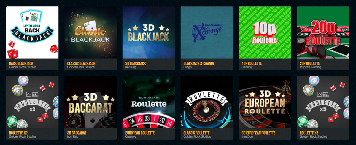 The Table Games Catalogue in Dream Vegas